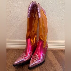 Pink and Orange Metallic Cowboy Boots